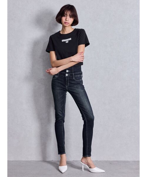 GYDA(ジェイダ)の「ハイウエストウエストクロススキニーデニムパンツ(デニムパンツ・レディース・ライトブルー/ブラック/インディゴブルー・X-SMALL/MEDIUM/SMALL/LARGE)」の7枚目の写真
