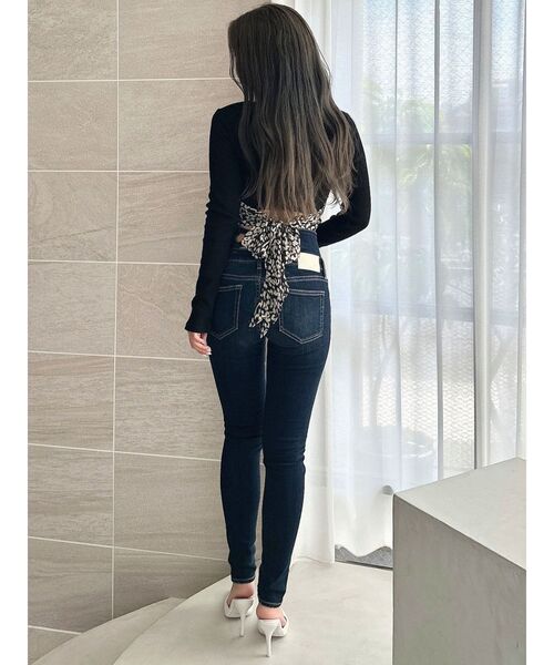 ハイウエストウエストクロススキニーデニムパンツ（デニムパンツ
