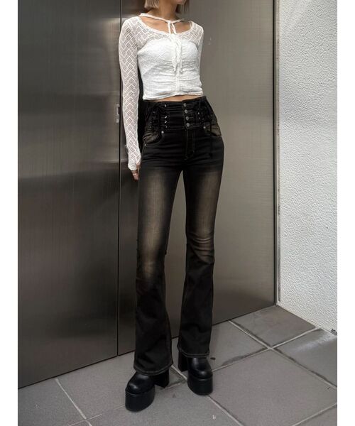 EMODA(エモダ)の「ハングレースアップハイウエストパギンス(デニムパンツ・レディース・インディゴブルー/ブラック/グレー・X-SMALL/SMALL/MEDIUM)」の10枚目の写真