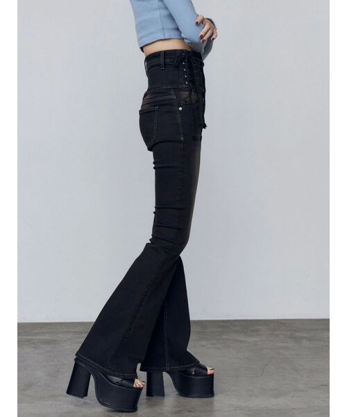 セール】ハングレースアップハイウエストパギンス（デニムパンツ