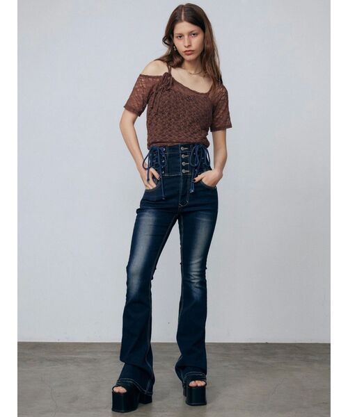 ハングレースアップハイウエストパギンス（デニムパンツ）｜EMODA