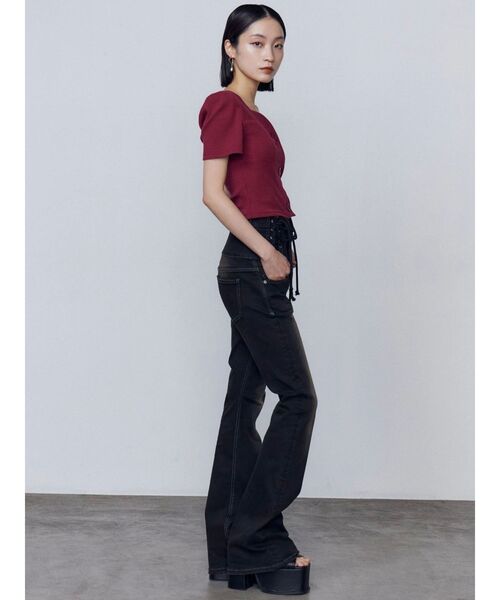 セール】ハングレースアップハイウエストパギンス（デニムパンツ