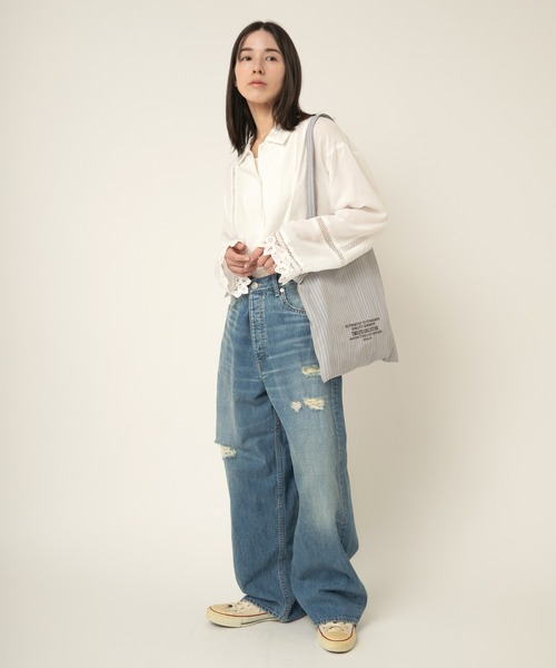 RNA-N（アールエヌエーエヌ）の「E5128 マルチストライプネーム刺繍トート（ショルダーバッグ・レディース・ブルー/ホワイト×ブラック/ホワイト×グリーン/ピンク/イエロー・FREE）」の9枚目の写真