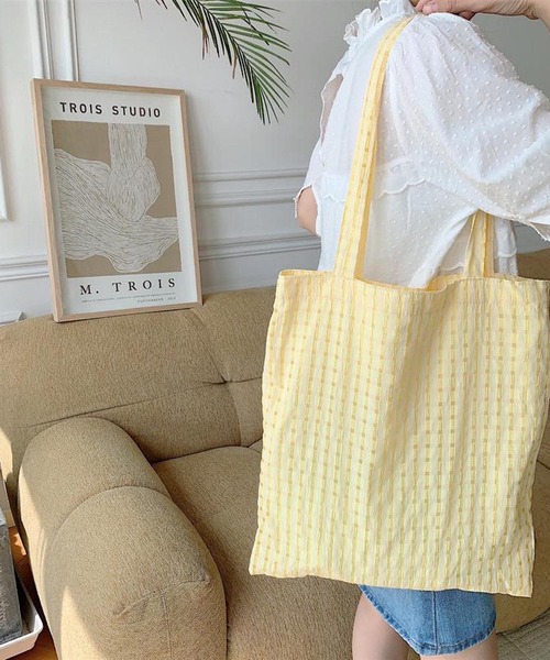 VIBGYOR（ヴィブジョー）の「Mignonjour/チェック柄トートバッグ M2306（トートバッグ・レディース・ブラック/グリーン/パープル/ピンク/イエロー・FREE）」の4枚目の写真