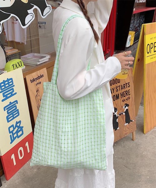 VIBGYOR（ヴィブジョー）の「Mignonjour/チェック柄トートバッグ M2306（トートバッグ・レディース・ブラック/グリーン/パープル/ピンク/イエロー・FREE）」の3枚目の写真