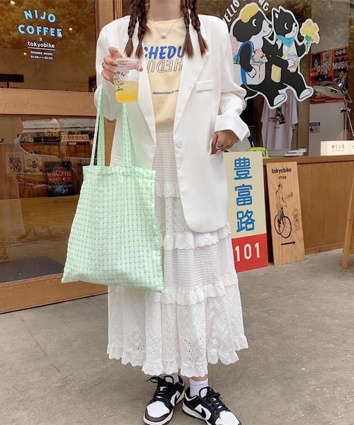 VIBGYOR（ヴィブジョー）の「Mignonjour/チェック柄トートバッグ M2306（トートバッグ・レディース・ブラック/グリーン/パープル/ピンク/イエロー・FREE）」の6枚目の写真