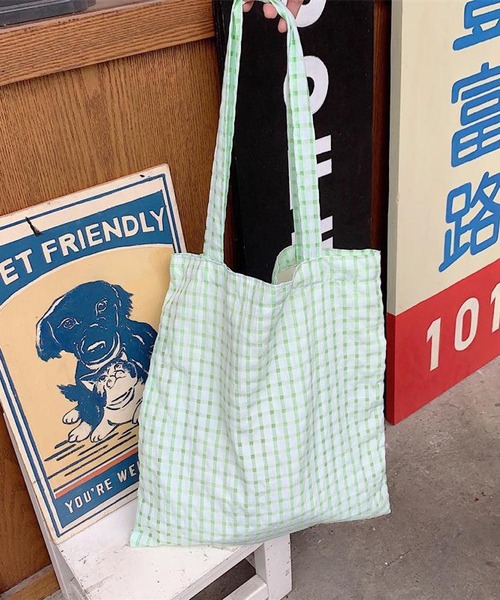 VIBGYOR（ヴィブジョー）の「Mignonjour/チェック柄トートバッグ M2306（トートバッグ・レディース・ブラック/グリーン/パープル/ピンク/イエロー・FREE）」の7枚目の写真