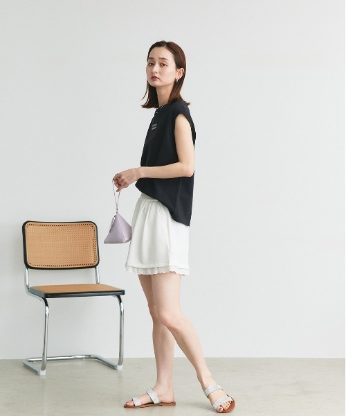 ad thie(アドティエ)の「ヘムレース スウェット ショートパンツ(その他パンツ・レディース・オートミール/オフホワイト/ブラック・FREE)」の4枚目の写真
