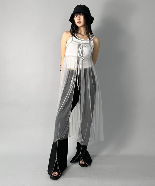 LVEU.(ラブユ.)の「【LVEU.】レイヤードシアーキャミワンピース / ワンピース ワンピ チュール シアー リボン ロング キャミワンピ レイヤード ブラック グレー ホワイト ZOZOTOWN限定(ワンピース・レディース・ホワイト/グレー/ブラック・FREE)」の6枚目の写真