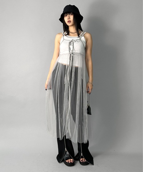 LVEU.(ラブユ.)の「【LVEU.】レイヤードシアーキャミワンピース / ワンピース ワンピ チュール シアー リボン ロング キャミワンピ レイヤード ブラック グレー ホワイト ZOZOTOWN限定(ワンピース・レディース・ホワイト/グレー/ブラック・FREE)」の7枚目の写真