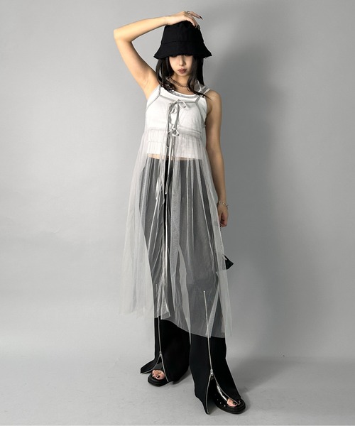 LVEU.(ラブユ.)の「【LVEU.】レイヤードシアーキャミワンピース / ワンピース ワンピ チュール シアー リボン ロング キャミワンピ レイヤード ブラック グレー ホワイト ZOZOTOWN限定(ワンピース・レディース・ホワイト/グレー/ブラック・FREE)」の8枚目の写真