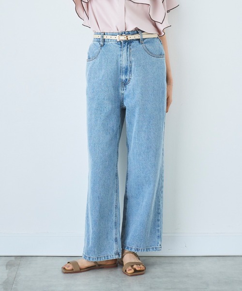 mil(ミル)の「デニム ストレートパンツ(デニムパンツ・レディース・ブラック系その他/サックスブルー/ブラック・S-Regular/M-Short/S-Short)」の3枚目の写真