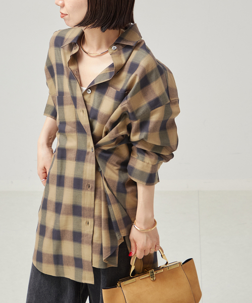 JOURNAL STANDARD L'essage / ジャーナルスタンダードレサージュ 24AW 24050370010030 オンブレーチェックギャザーヘムシャツ 長袖ブラウス L'ESSAGE｜Re stock！完売していた大人気アイテムが待望の再入荷