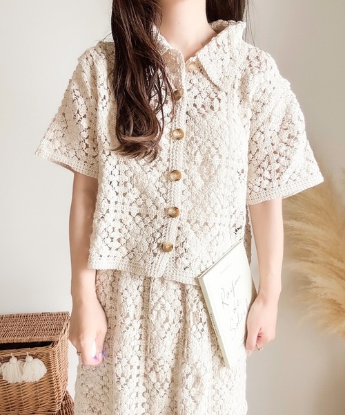 merrylatte（メリーラテ）の「ニットクロシェジャケット（その他アウター・レディース・ベージュ・MEDIUM）」の2枚目の写真