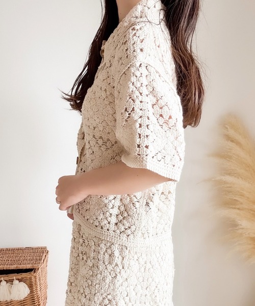 merrylatte（メリーラテ）の「ニットクロシェジャケット（その他アウター・レディース・ベージュ・MEDIUM）」の7枚目の写真