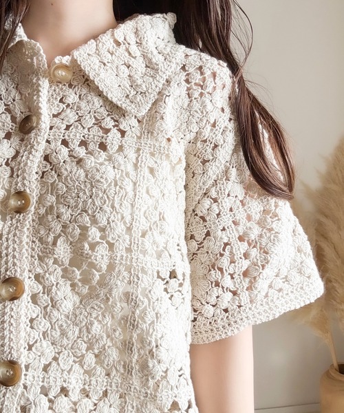 merrylatte（メリーラテ）の「ニットクロシェジャケット（その他アウター・レディース・ベージュ・MEDIUM）」の9枚目の写真