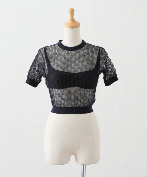 IENA（イエナ）の「NICENICE MOMENT/ナイスナイスモーメント LACE KNIT TOP カットソー NNM1-25SS-004（Tシャツ/カットソー・レディース・ネイビー・FREE）」の2枚目の写真