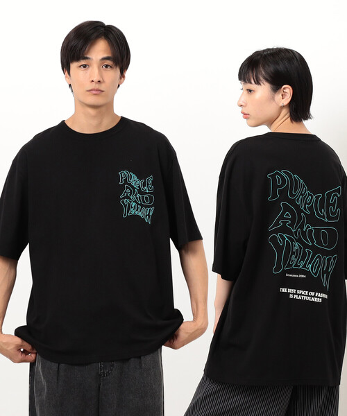 Purple&Yellow（パープルアンドイエロー）の「バック＆胸刺繍ウェーブロゴ半袖Ｔシャツ（Tシャツ/カットソー・メンズ・ホワイト/ブラック/サックスブルー・SMALL/MEDIUM/LARGE）」の3枚目の写真