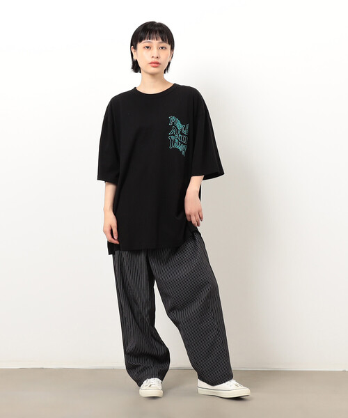 Purple&Yellow（パープルアンドイエロー）の「バック＆胸刺繍ウェーブロゴ半袖Ｔシャツ（Tシャツ/カットソー・メンズ・ホワイト/ブラック/サックスブルー・SMALL/MEDIUM/LARGE）」の4枚目の写真