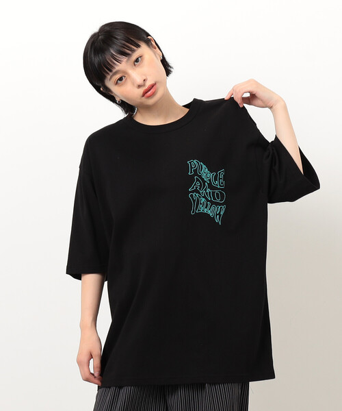 Purple&Yellow（パープルアンドイエロー）の「バック＆胸刺繍ウェーブロゴ半袖Ｔシャツ（Tシャツ/カットソー・メンズ・ホワイト/ブラック/サックスブルー・SMALL/MEDIUM/LARGE）」の8枚目の写真