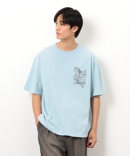Purple&Yellow（パープルアンドイエロー）の「バック＆胸刺繍ウェーブロゴ半袖Ｔシャツ（Tシャツ/カットソー・メンズ・ホワイト/ブラック/サックスブルー・SMALL/MEDIUM/LARGE）」の12枚目の写真