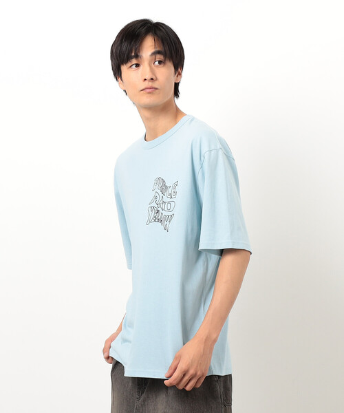 Purple&Yellow（パープルアンドイエロー）の「バック＆胸刺繍ウェーブロゴ半袖Ｔシャツ（Tシャツ/カットソー・メンズ・ホワイト/ブラック/サックスブルー・SMALL/MEDIUM/LARGE）」の18枚目の写真