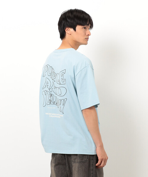 Purple&Yellow（パープルアンドイエロー）の「バック＆胸刺繍ウェーブロゴ半袖Ｔシャツ（Tシャツ/カットソー・メンズ・ホワイト/ブラック/サックスブルー・SMALL/MEDIUM/LARGE）」の14枚目の写真