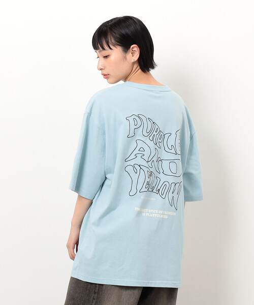 Purple&Yellow（パープルアンドイエロー）の「バック＆胸刺繍ウェーブロゴ半袖Ｔシャツ（Tシャツ/カットソー・メンズ・ホワイト/ブラック/サックスブルー・SMALL/MEDIUM/LARGE）」の22枚目の写真
