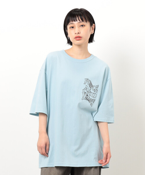 Purple&Yellow（パープルアンドイエロー）の「バック＆胸刺繍ウェーブロゴ半袖Ｔシャツ（Tシャツ/カットソー・メンズ・ホワイト/ブラック/サックスブルー・SMALL/MEDIUM/LARGE）」の13枚目の写真