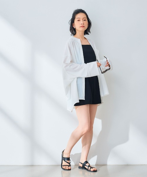 CROSS FUNCTION（クロスファンクション）の「《UV》エブ楽 ラッシュガードオーバーサイズシャツ【CROSS FUNCTION/クロスファンクション】（シャツ/ブラウス・レディース・ブラック/オフホワイト・M/L/LL）」の3枚目の写真