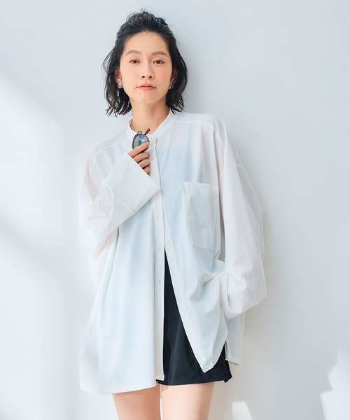 CROSS FUNCTION（クロスファンクション）の「《UV》エブ楽 ラッシュガードオーバーサイズシャツ【CROSS FUNCTION/クロスファンクション】（シャツ/ブラウス・レディース・ブラック/オフホワイト・M/L/LL）」の4枚目の写真