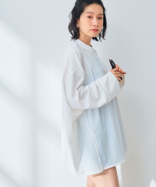 CROSS FUNCTION（クロスファンクション）の「《UV》エブ楽 ラッシュガードオーバーサイズシャツ【CROSS FUNCTION/クロスファンクション】（シャツ/ブラウス・レディース・ブラック/オフホワイト・M/L/LL）」の6枚目の写真