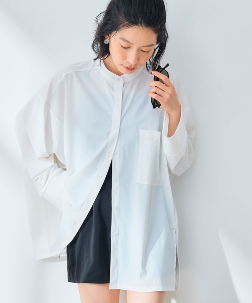 CROSS FUNCTION（クロスファンクション）の「《UV》エブ楽 ラッシュガードオーバーサイズシャツ【CROSS FUNCTION/クロスファンクション】（シャツ/ブラウス・レディース・ブラック/オフホワイト・M/L/LL）」の7枚目の写真