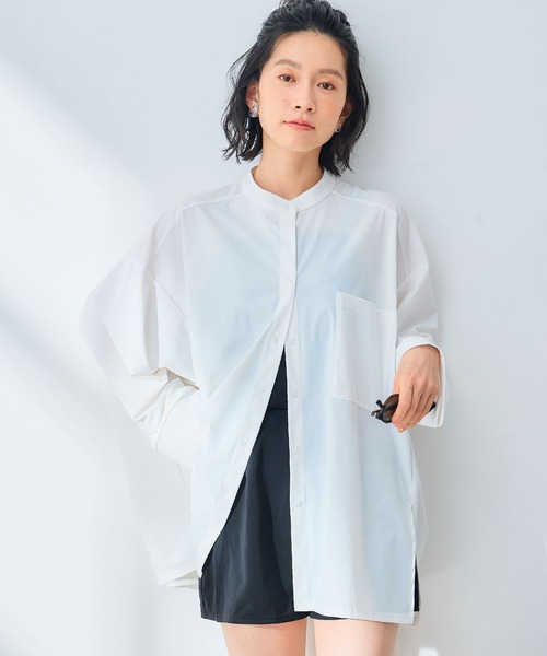 CROSS FUNCTION（クロスファンクション）の「《UV》エブ楽 ラッシュガードオーバーサイズシャツ【CROSS FUNCTION/クロスファンクション】（シャツ/ブラウス・レディース・ブラック/オフホワイト・M/L/LL）」の8枚目の写真