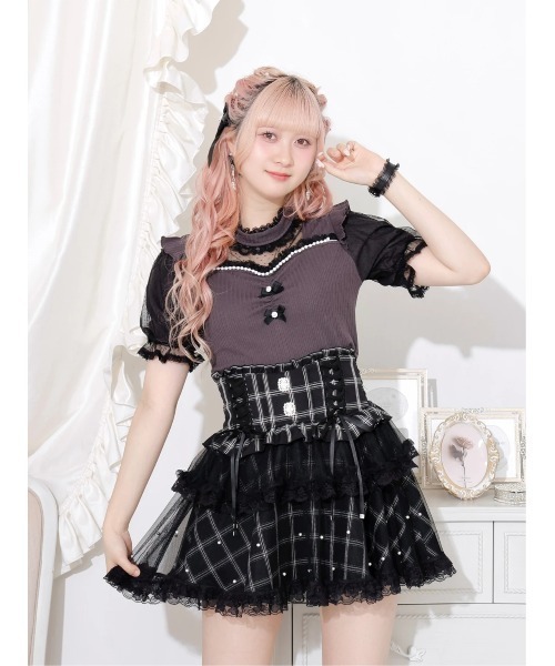 ドットチュールデコルテシアーカットソー（Tシャツ/カットソー