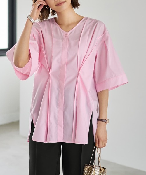 STYLE DELI(スタイルデリ)の「【LUXE】形が変わるシャツ生地プルオーバー(シャツ/ブラウス・レディース・ダークネイビー/ホワイト/ピンク・FREE)」の3枚目の写真