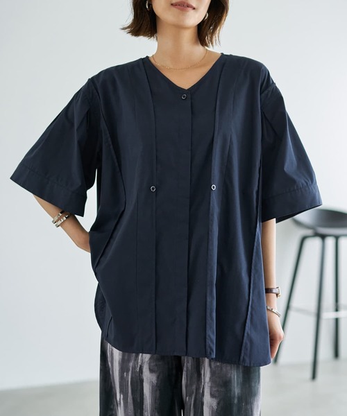STYLE DELI(スタイルデリ)の「【LUXE】形が変わるシャツ生地プルオーバー(シャツ/ブラウス・レディース・ダークネイビー/ホワイト/ピンク・FREE)」の15枚目の写真