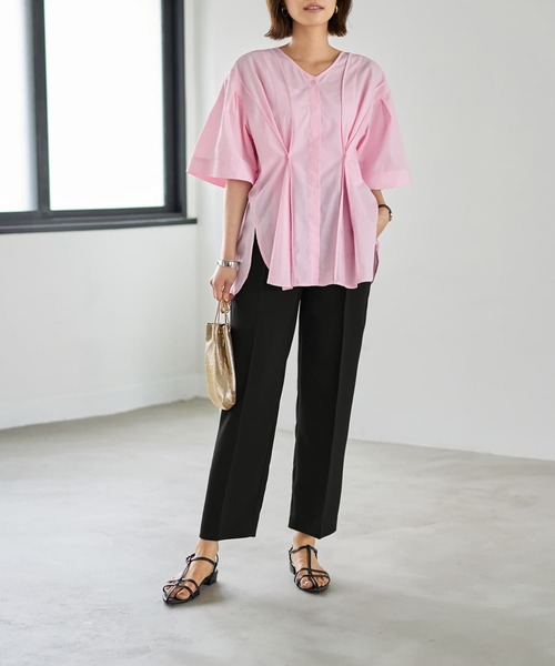 STYLE DELI(スタイルデリ)の「【LUXE】形が変わるシャツ生地プルオーバー(シャツ/ブラウス・レディース・ダークネイビー/ホワイト/ピンク・FREE)」の18枚目の写真