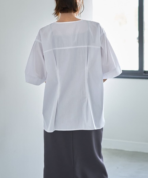 STYLE DELI(スタイルデリ)の「【LUXE】形が変わるシャツ生地プルオーバー(シャツ/ブラウス・レディース・ダークネイビー/ホワイト/ピンク・FREE)」の5枚目の写真