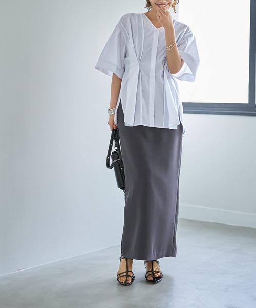 STYLE DELI(スタイルデリ)の「【LUXE】形が変わるシャツ生地プルオーバー(シャツ/ブラウス・レディース・ダークネイビー/ホワイト/ピンク・FREE)」の6枚目の写真