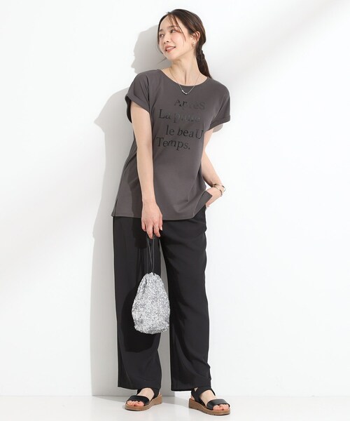 DRESKIP(ドレスキップ)の「【汗ジミ防止/ひんやり/UV】ロゴプリントTシャツ(Tシャツ/カットソー・レディース・ライトオレンジ系/ライトベージュ/オフホワイト/チャコールグレー・01/04/03/02)」の16枚目の写真