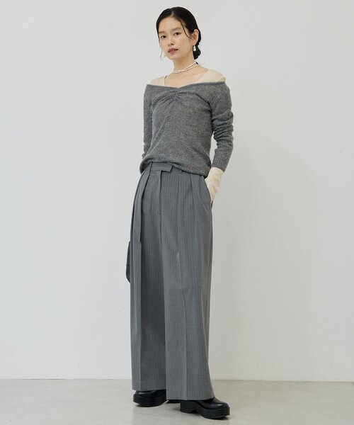 GALLARDAGALANTE（ガリャルダガランテ）の「【手洗い可能】【3サイズ展開】ストライプダブルタックパンツ（その他パンツ・レディース・ネイビー/グレー・38/36/34）」の6枚目の写真