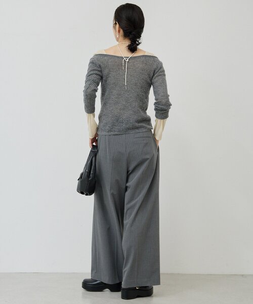 GALLARDAGALANTE（ガリャルダガランテ）の「【手洗い可能】【3サイズ展開】ストライプダブルタックパンツ（その他パンツ・レディース・ネイビー/グレー・38/36/34）」の8枚目の写真