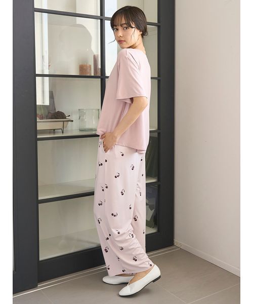 h*a様 紙袋付‼️ジェラートピケ　上下セットアップ　Tシャツ&ロングパンツ　冷 接触冷感】チェリー柄ロングパンツ（ルームウェア/パジャマ
