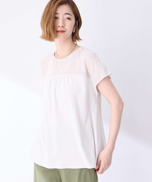 Petit Honfleur（プチオンフルール）の「レースドッキングプルオーバー（Tシャツ/カットソー・レディース・ネイビー/グレー・M/L）」の2枚目の写真