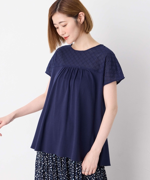Petit Honfleur（プチオンフルール）の「レースドッキングプルオーバー（Tシャツ/カットソー・レディース・ネイビー/グレー・M/L）」の6枚目の写真