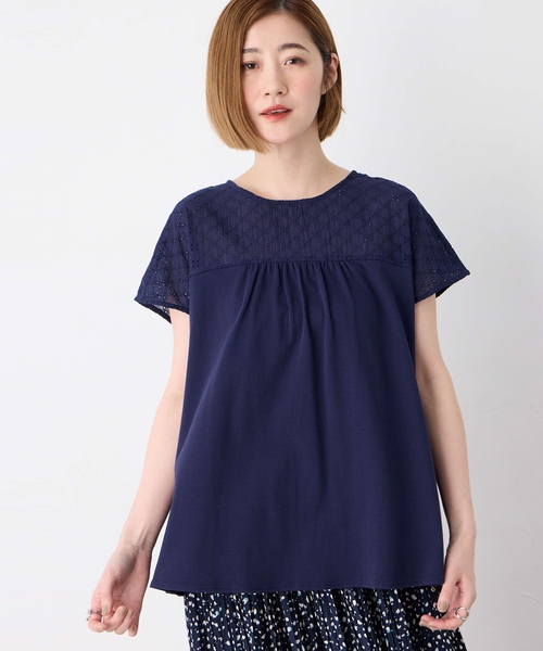 Petit Honfleur（プチオンフルール）の「レースドッキングプルオーバー（Tシャツ/カットソー・レディース・ネイビー/グレー・M/L）」の5枚目の写真