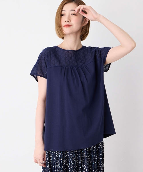 Petit Honfleur（プチオンフルール）の「レースドッキングプルオーバー（Tシャツ/カットソー・レディース・ネイビー/グレー・M/L）」の4枚目の写真