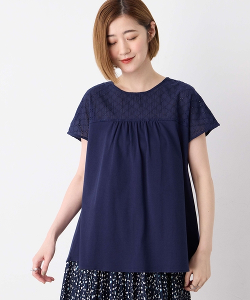 Petit Honfleur（プチオンフルール）の「レースドッキングプルオーバー（Tシャツ/カットソー・レディース・ネイビー/グレー・M/L）」の3枚目の写真