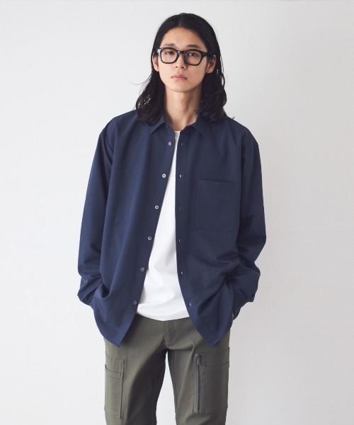 COMME CA ISM(コムサイズム)の「ウールライク ショートポイントカラー 長袖シャツ(シャツ/ブラウス・メンズ・ブラック/グレー/ホワイト/ブラウン/ネイビー・SMALL/MEDIUM/LARGE)」の1枚目の写真